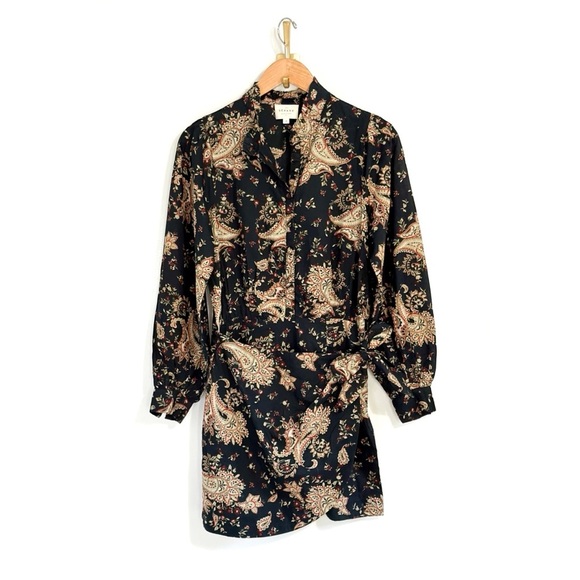 Sezane Wrap-Skirt Floral Mini Capri Long-Sleeve Dress - Picture 2 of 8